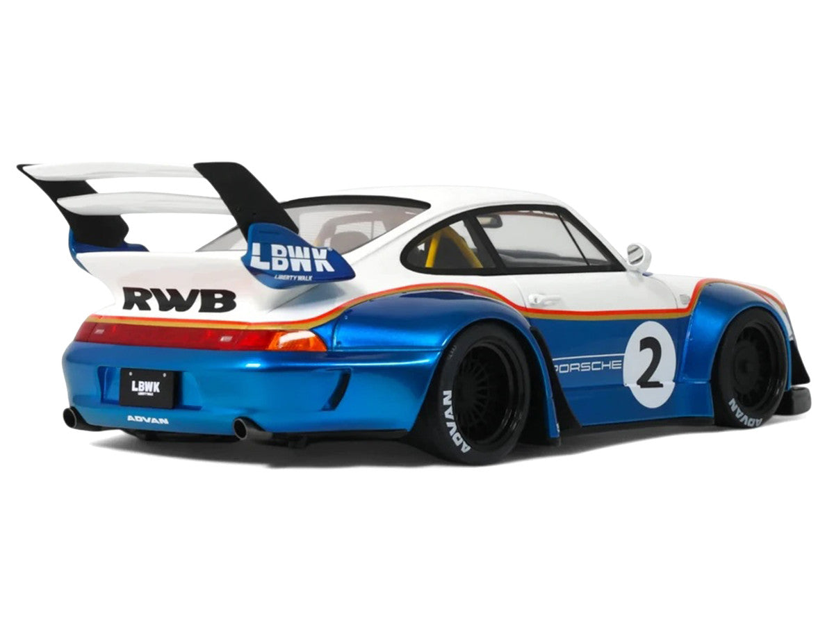 2023 RWB x Liberty Walk 993 #2 White and Blue Metallic with Graphics 1/18 Model Car by GT Spirit LuxuryLifeWay Online Store