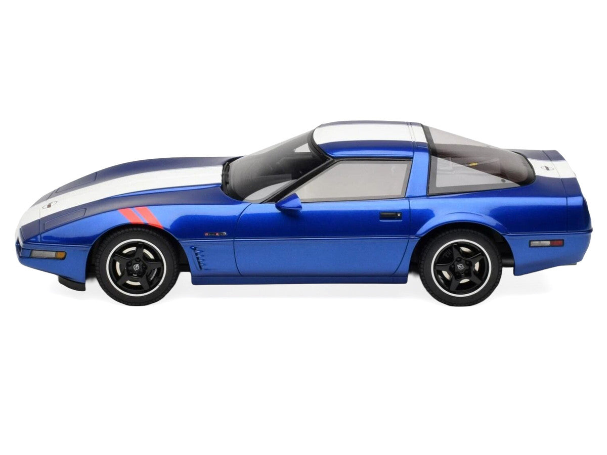 1996 Chevrolet Corvette C4 Grand Sport Blue Metallic with White Stripe 1/18 Model Car by GT Spirit LuxuryLifeWay Online Store