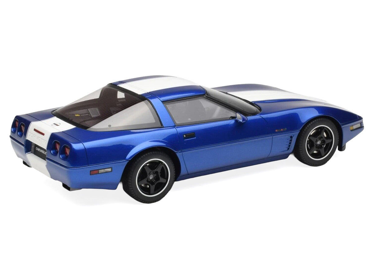 1996 Chevrolet Corvette C4 Grand Sport Blue Metallic with White Stripe 1/18 Model Car by GT Spirit LuxuryLifeWay Online Store