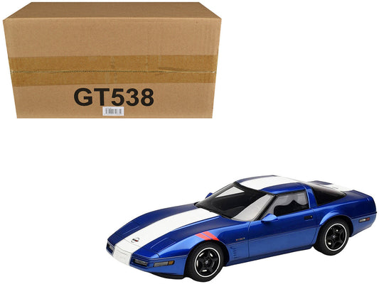 1996 Chevrolet Corvette C4 Grand Sport Blue Metallic with White Stripe 1/18 Model Car by GT Spirit LuxuryLifeWay Online Store