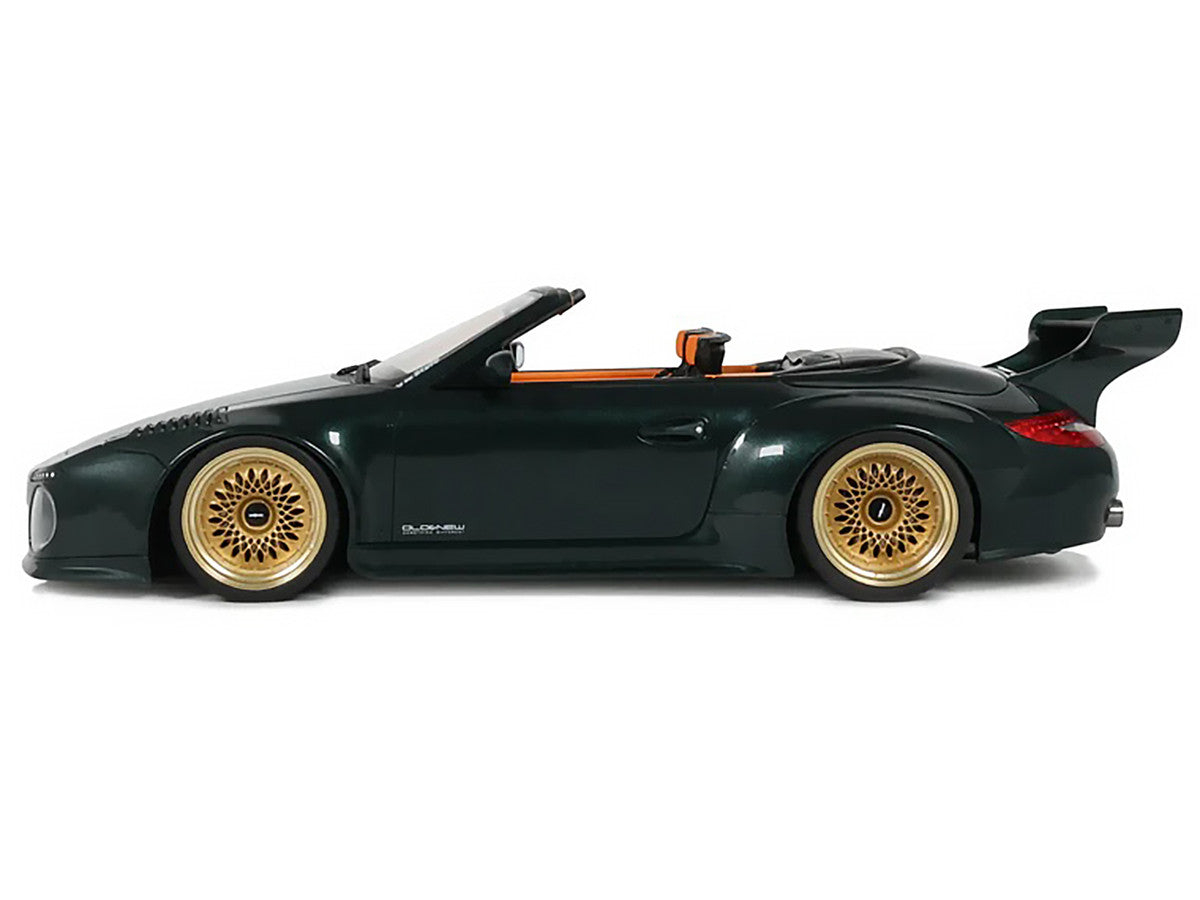2024 Porsche 911 (997) Old & New Tokyo Auto Salon Cabriolet Dark Green Metallic with Orange Interior 1/18 Model Car by GT Spirit LuxuryLifeWay Online Store