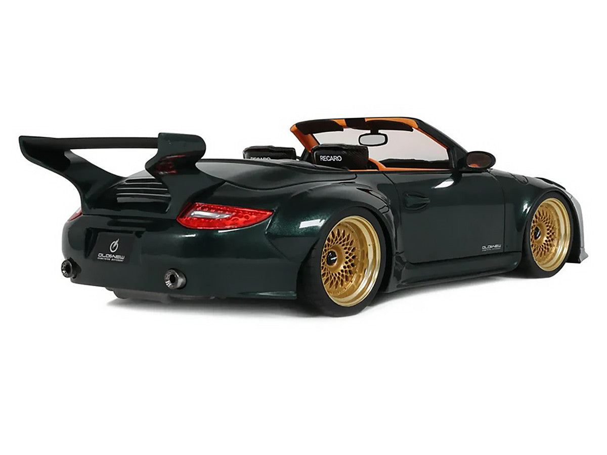 2024 Porsche 911 (997) Old & New Tokyo Auto Salon Cabriolet Dark Green Metallic with Orange Interior 1/18 Model Car by GT Spirit LuxuryLifeWay Online Store