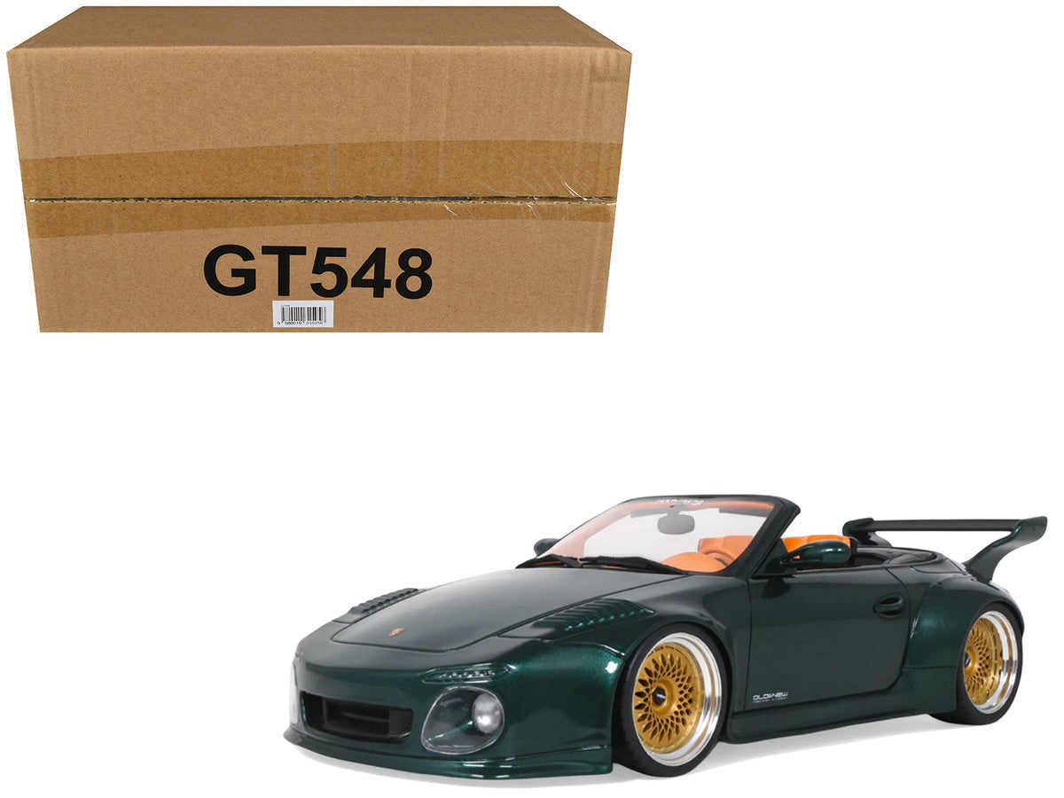 2024 Porsche 911 (997) Old & New Tokyo Auto Salon Cabriolet Dark Green Metallic with Orange Interior 1/18 Model Car by GT Spirit LuxuryLifeWay Online Store