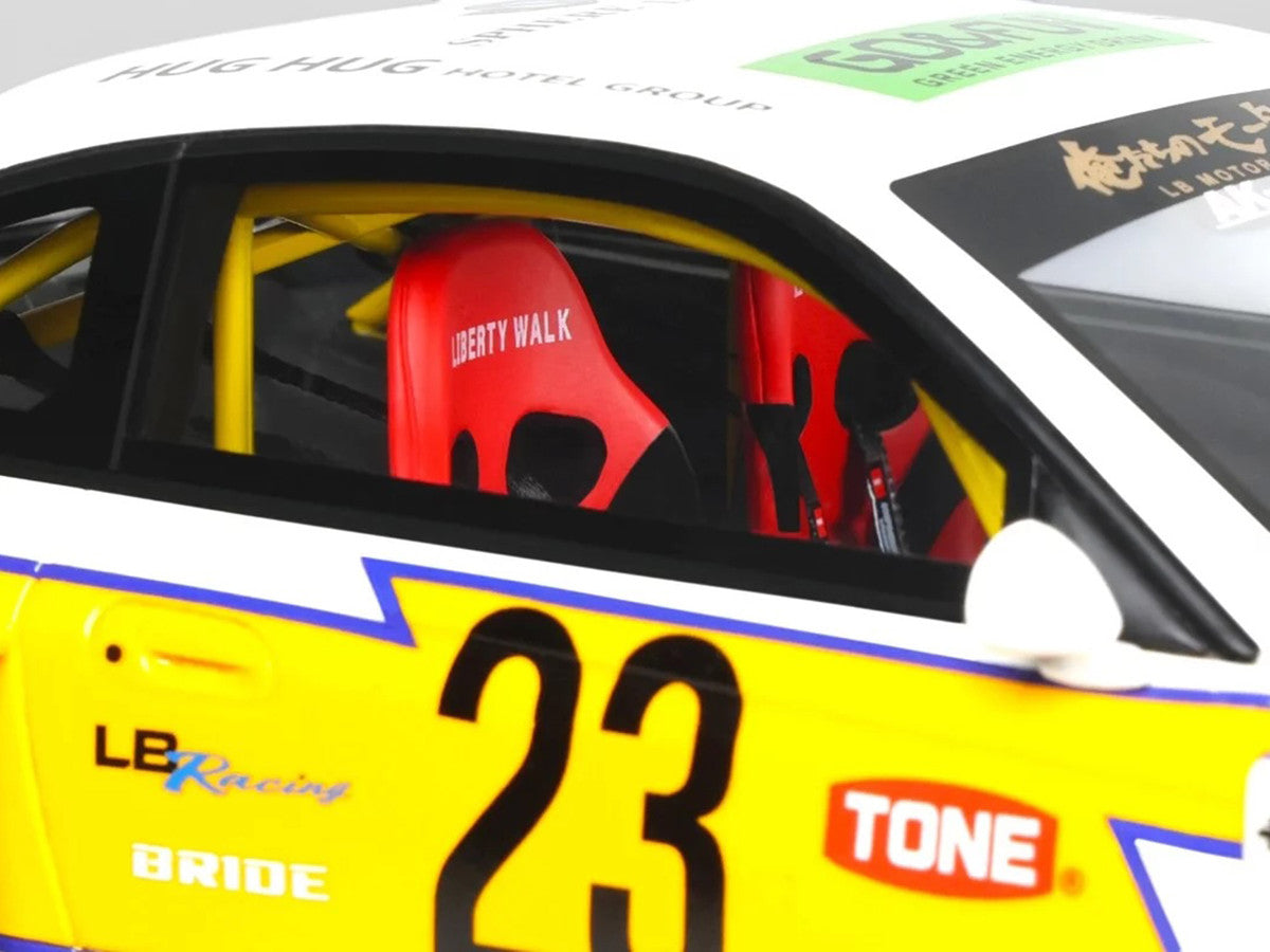 2021 Nissan Silvia (S15) LB-Super Silhouette RHD (Right Hand Drive) #23 White with Yellow Stripes 1/18 Model Car by GT Spirit LuxuryLifeWay Online Store