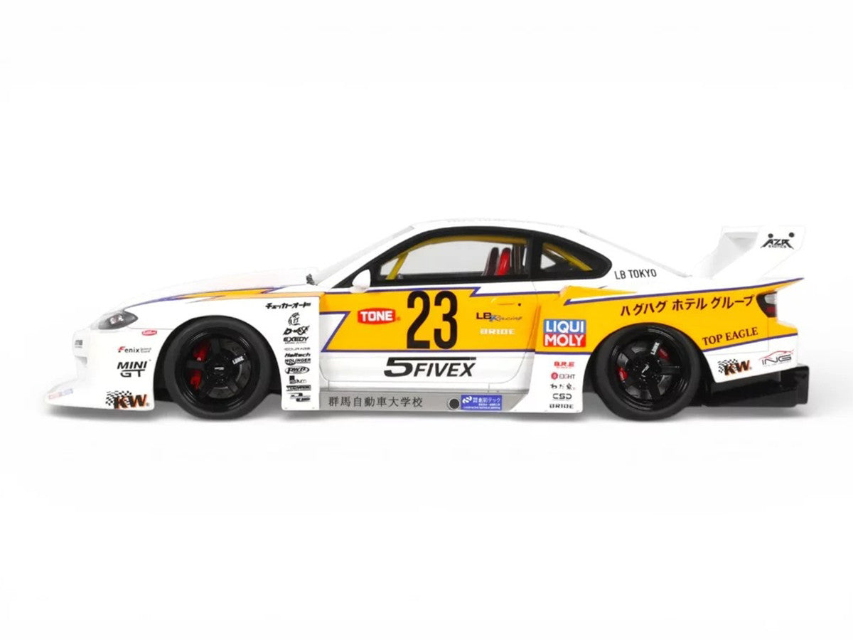 2021 Nissan Silvia (S15) LB-Super Silhouette RHD (Right Hand Drive) #23 White with Yellow Stripes 1/18 Model Car by GT Spirit LuxuryLifeWay Online Store