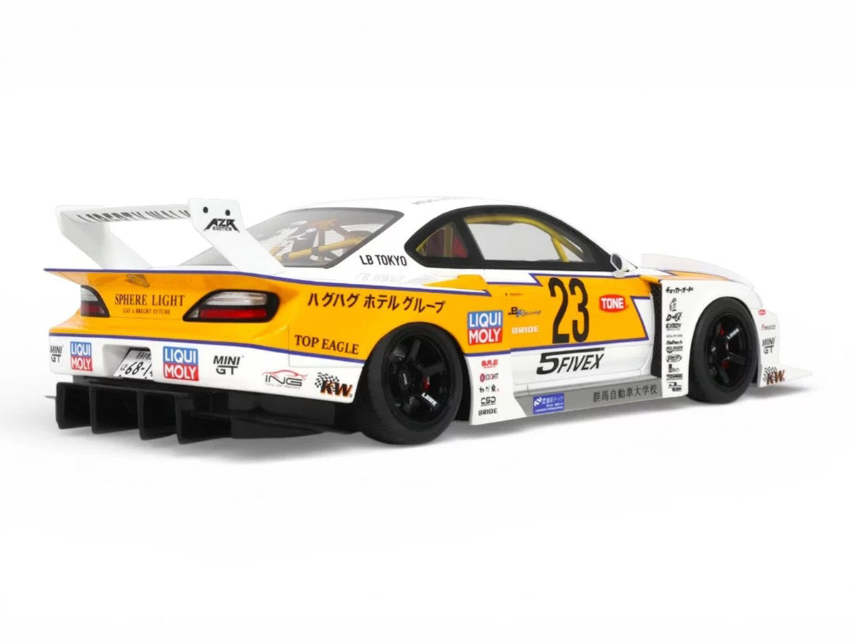 2021 Nissan Silvia (S15) LB-Super Silhouette RHD (Right Hand Drive) #23 White with Yellow Stripes 1/18 Model Car by GT Spirit LuxuryLifeWay Online Store