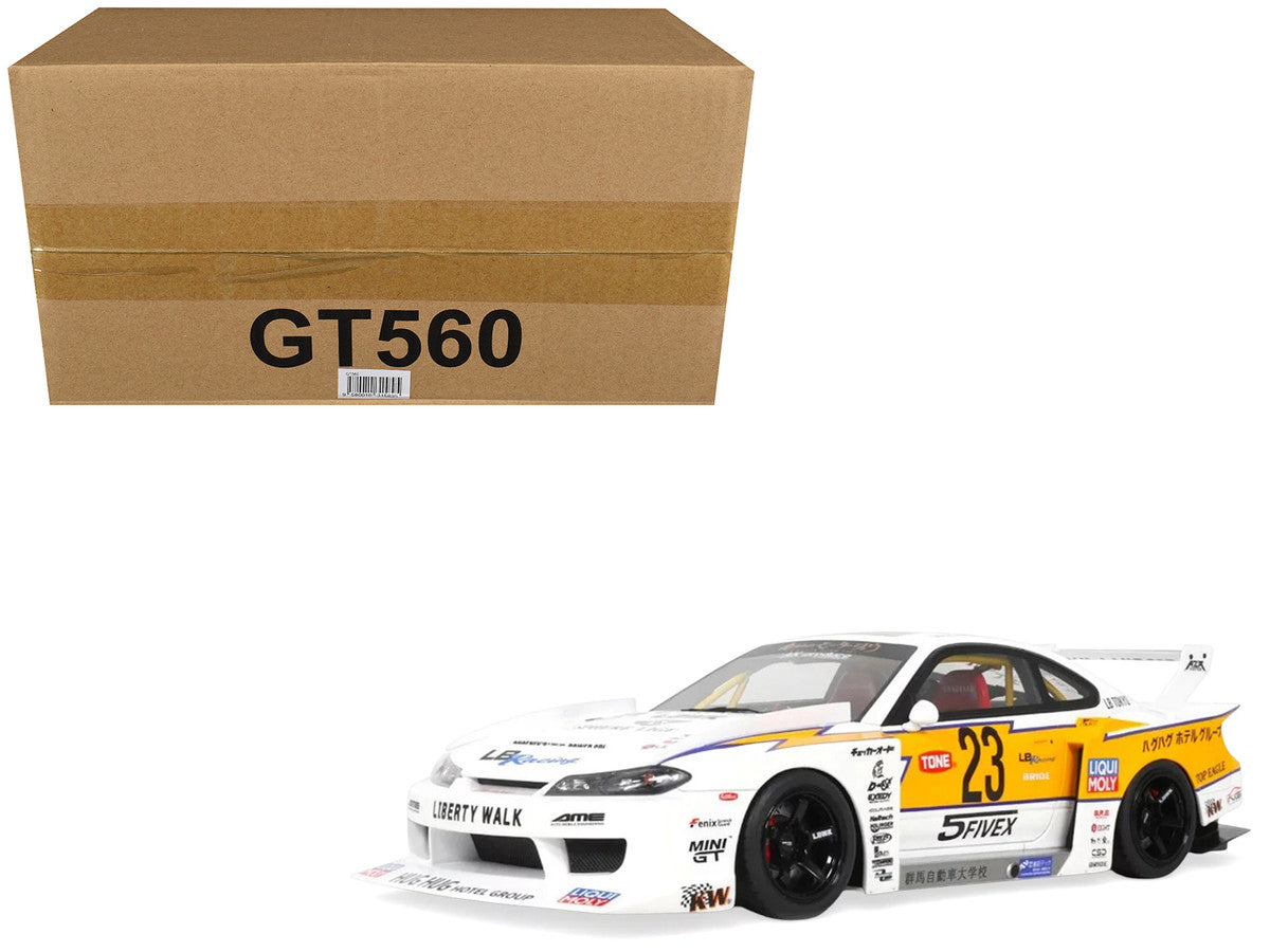 2021 Nissan Silvia (S15) LB-Super Silhouette RHD (Right Hand Drive) #23 White with Yellow Stripes 1/18 Model Car by GT Spirit LuxuryLifeWay Online Store