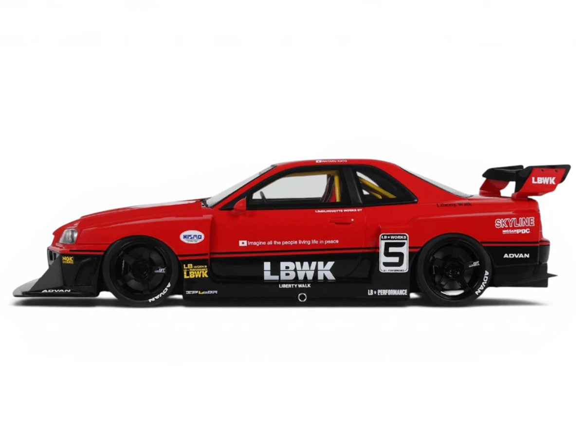 2020 Nissan Skyline GT-R (R34) LB-Super Silhouette RHD (Right Hand Drive) #5 Red and Black 1/18 Model Car by GT Spirit LuxuryLifeWay Online Store