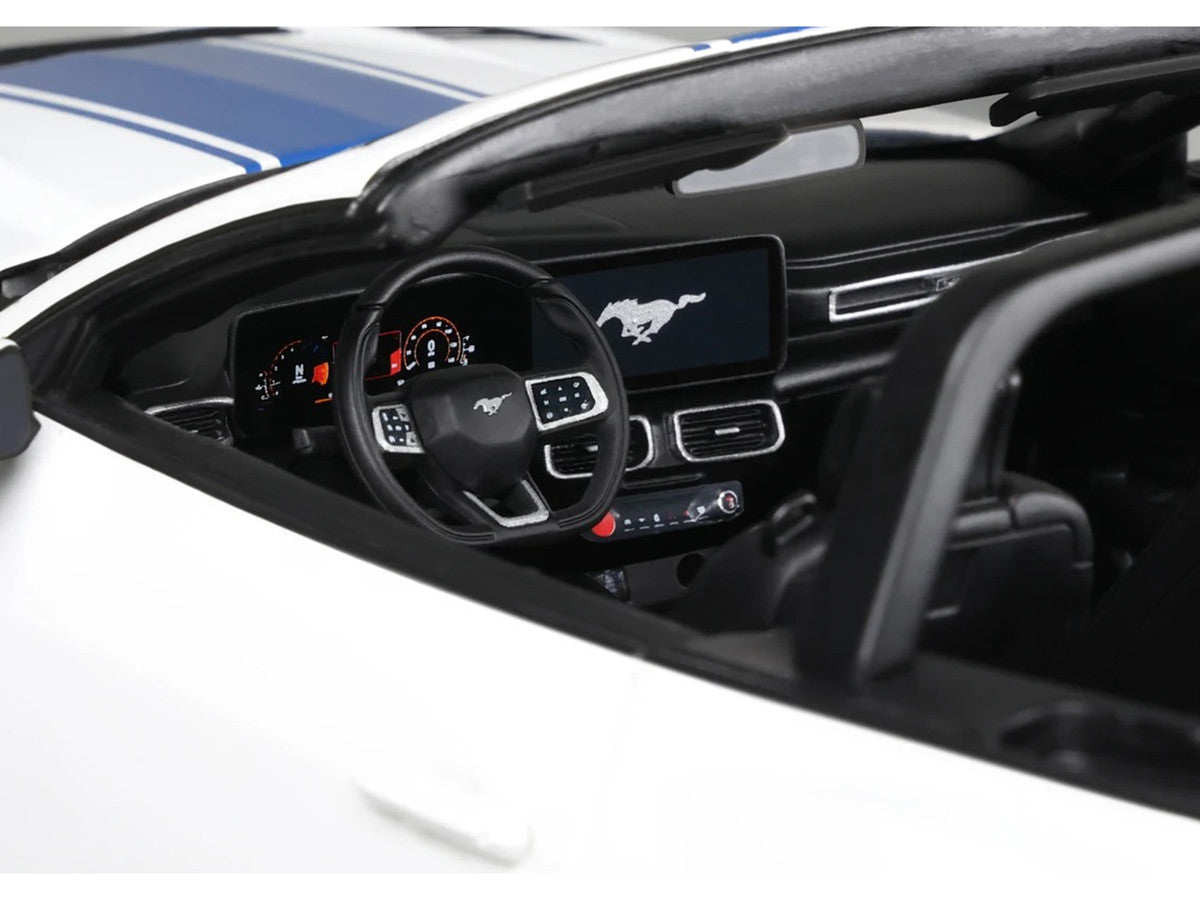 2025 Shelby Mustang Supersnake Convertible White with Blue Stripes 1/18 Model Car by GT Spirit LuxuryLifeWay Online Store
