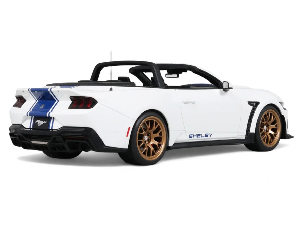 2025 Shelby Mustang Supersnake Convertible White with Blue Stripes 1/18 Model Car by GT Spirit LuxuryLifeWay Online Store