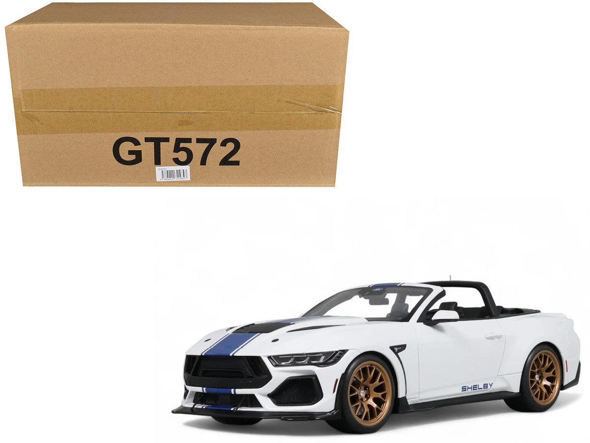 2025 Shelby Mustang Supersnake Convertible White with Blue Stripes 1/18 Model Car by GT Spirit LuxuryLifeWay Online Store