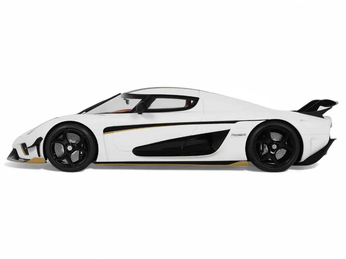 2023 Koenigsegg Regera White with Black Stripes 1/18 Model Car by GT Spirit LuxuryLifeWay Online Store