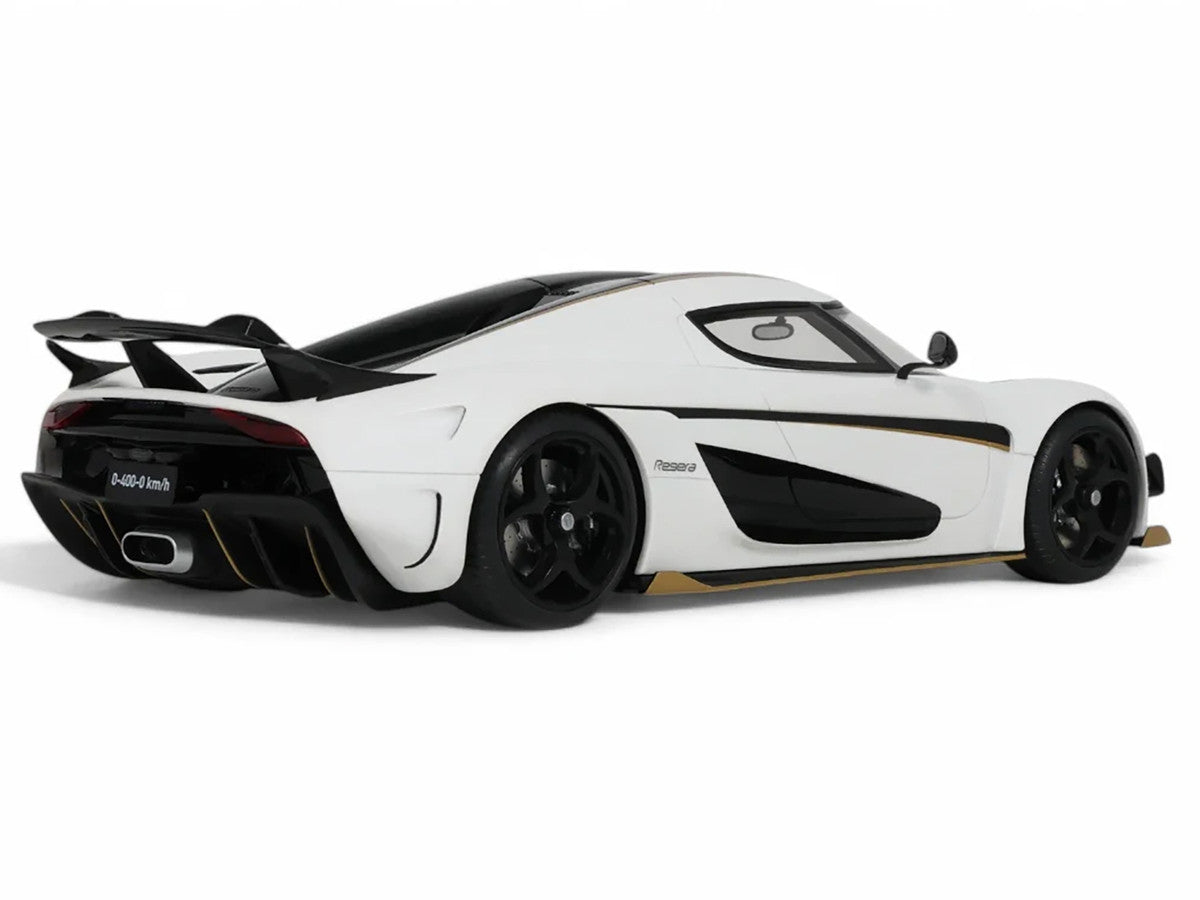 2023 Koenigsegg Regera White with Black Stripes 1/18 Model Car by GT Spirit LuxuryLifeWay Online Store