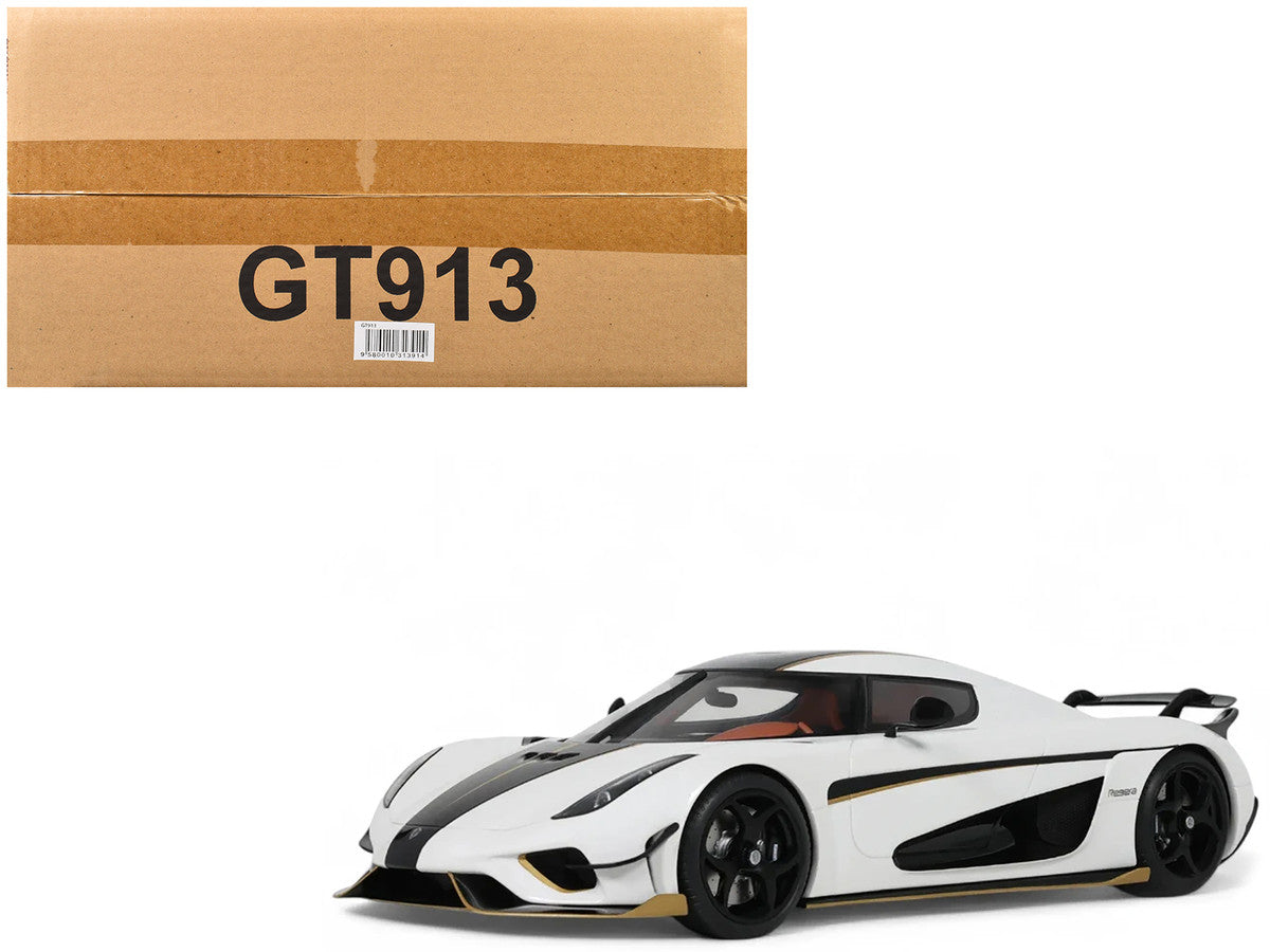 2023 Koenigsegg Regera White with Black Stripes 1/18 Model Car by GT Spirit LuxuryLifeWay Online Store