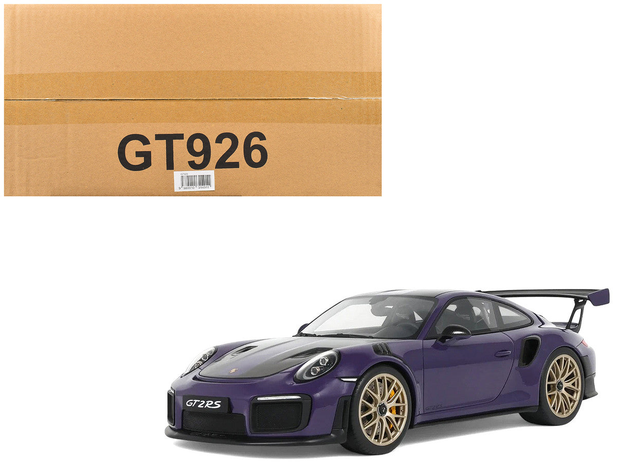 2021 Porsche 911 (991.2) GT2 RS Ultraviolet Metallic with Carbon Stripes 1/18 Model Car by GT Spirit LuxuryLifeWay Online Store
