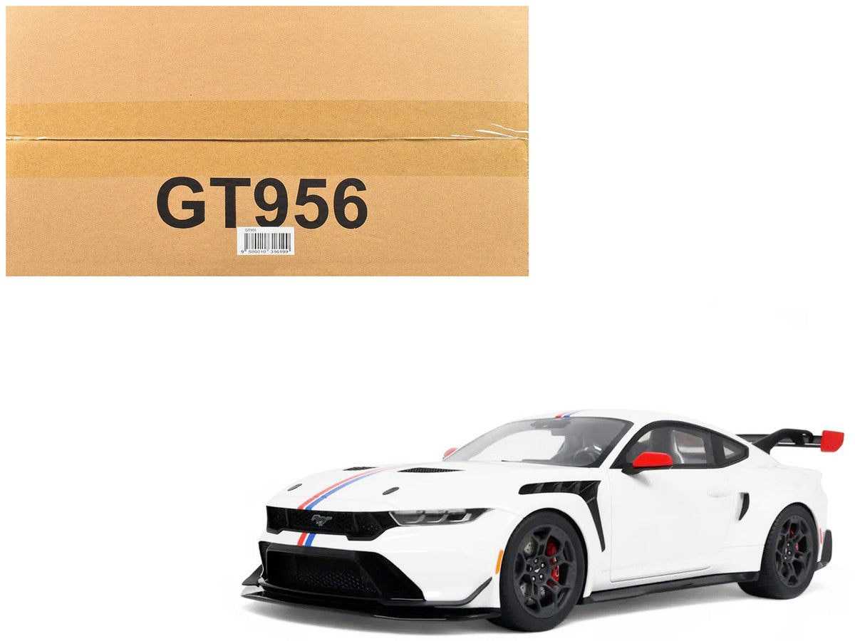 2025 Ford Mustang GTD "Spirit of America" Performance White with Blue and Red Stripes 1/18 Model Car by GT Spirit LuxuryLifeWay Online Store