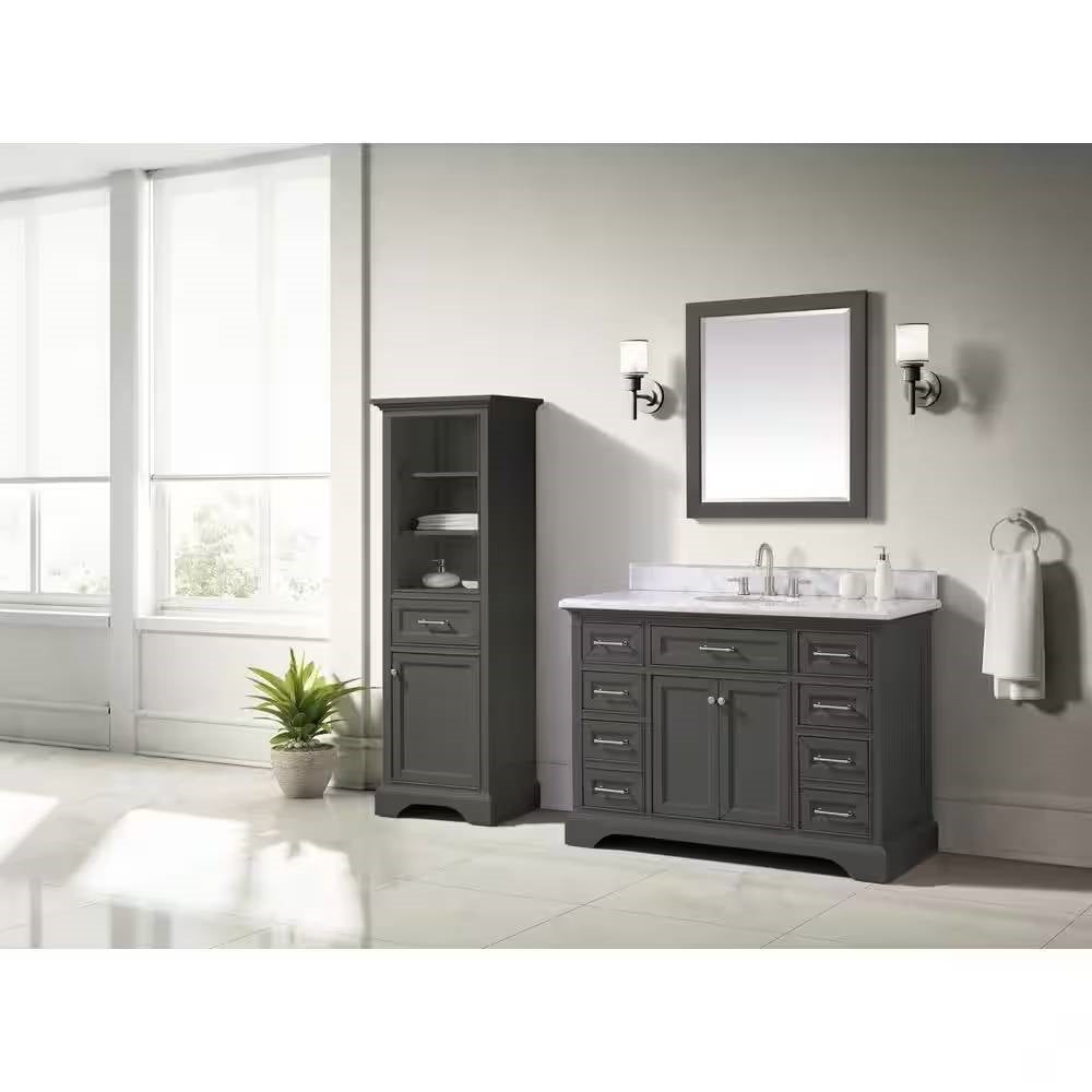 32-in x 28-in Bathroom Wall Mirror with Grey Solid Wood Frame LuxuryLifeWay Online Store