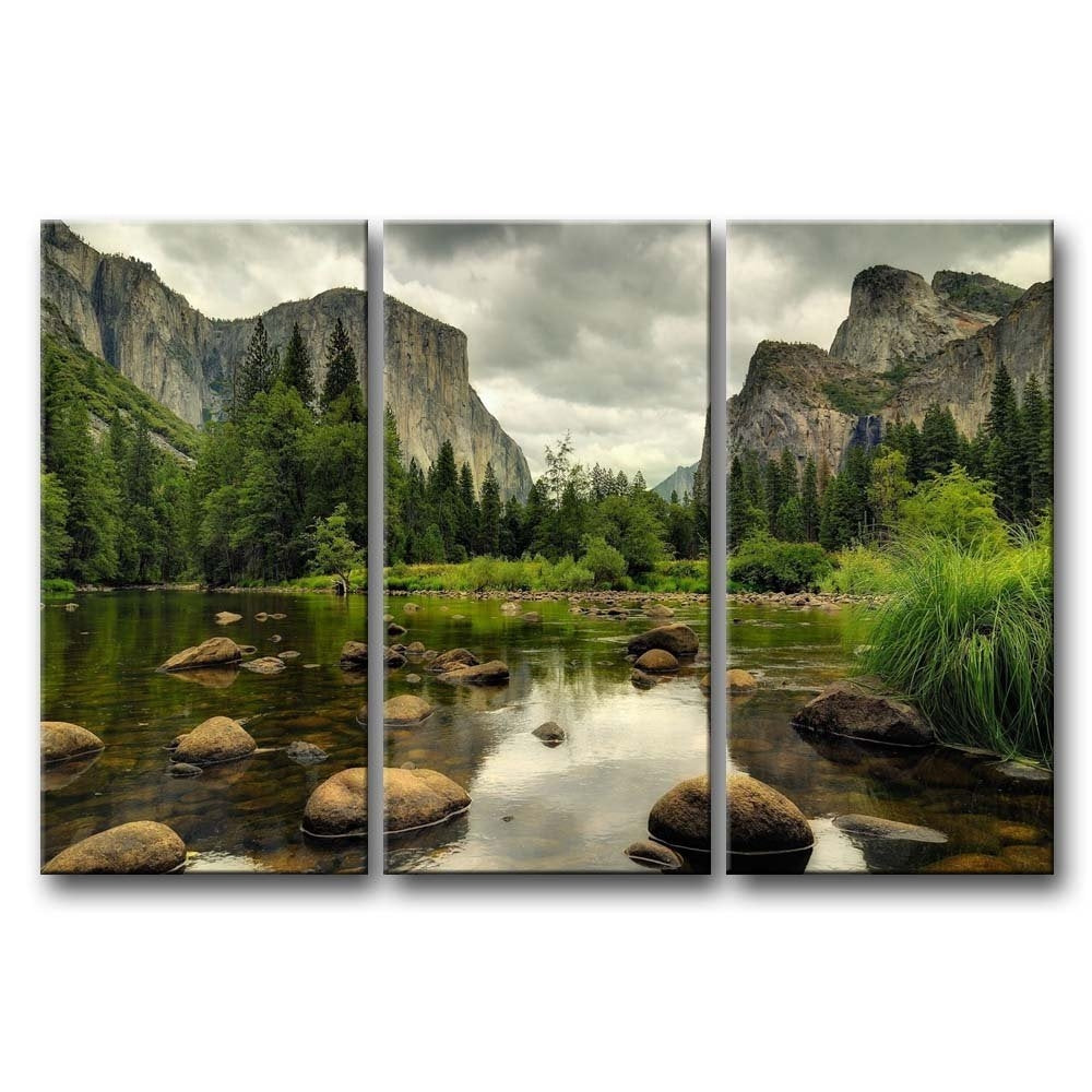 Yosemite Mountain Stream 3-Piece Wall Art Framed Print on Canvas LuxuryLifeWay Online Store