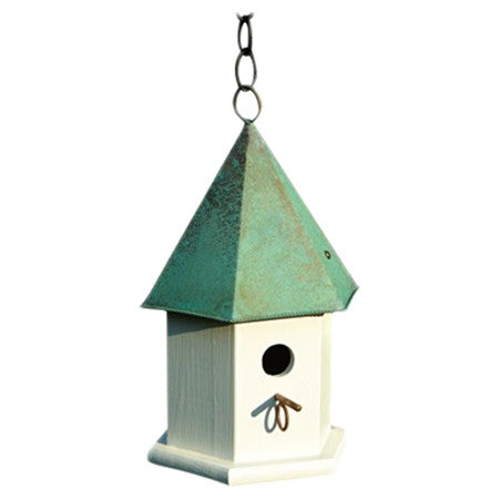 White Wood Bird House with Verdi Green Copper Roof - Made in USA LuxuryLifeWay Online Store