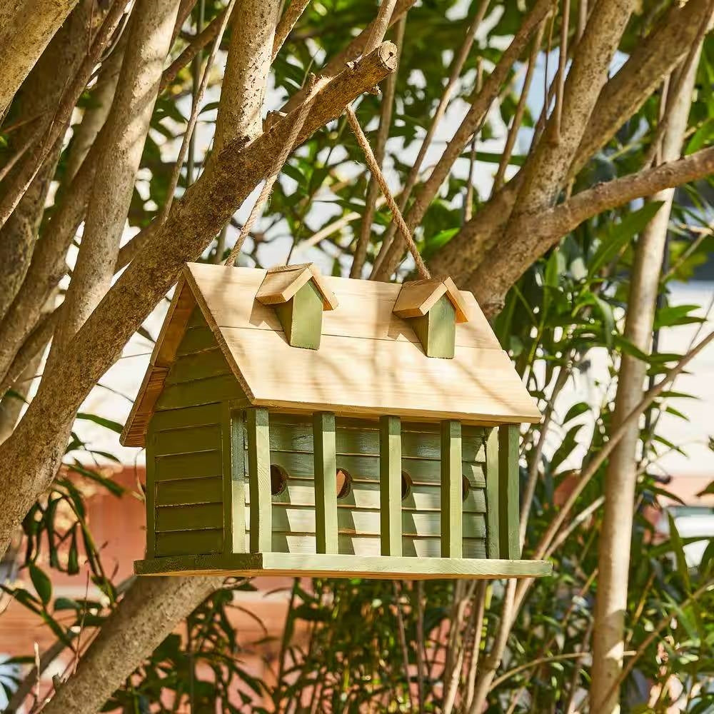 Green Wood Garden Bird House with 1 Compartment and 4 Holes LuxuryLifeWay Online Store