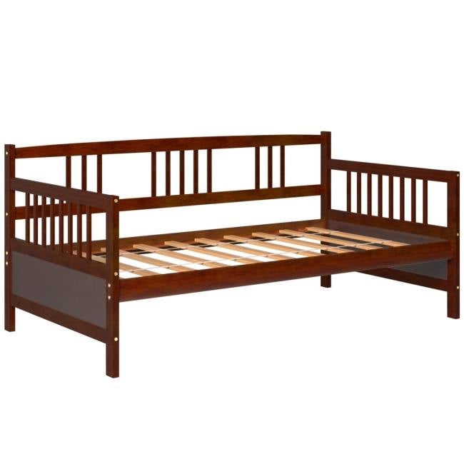 Twin size 2-in-1 Wood Daybed Frame Sofa Bed in Brown Cherry Finish LuxuryLifeWay Online Store