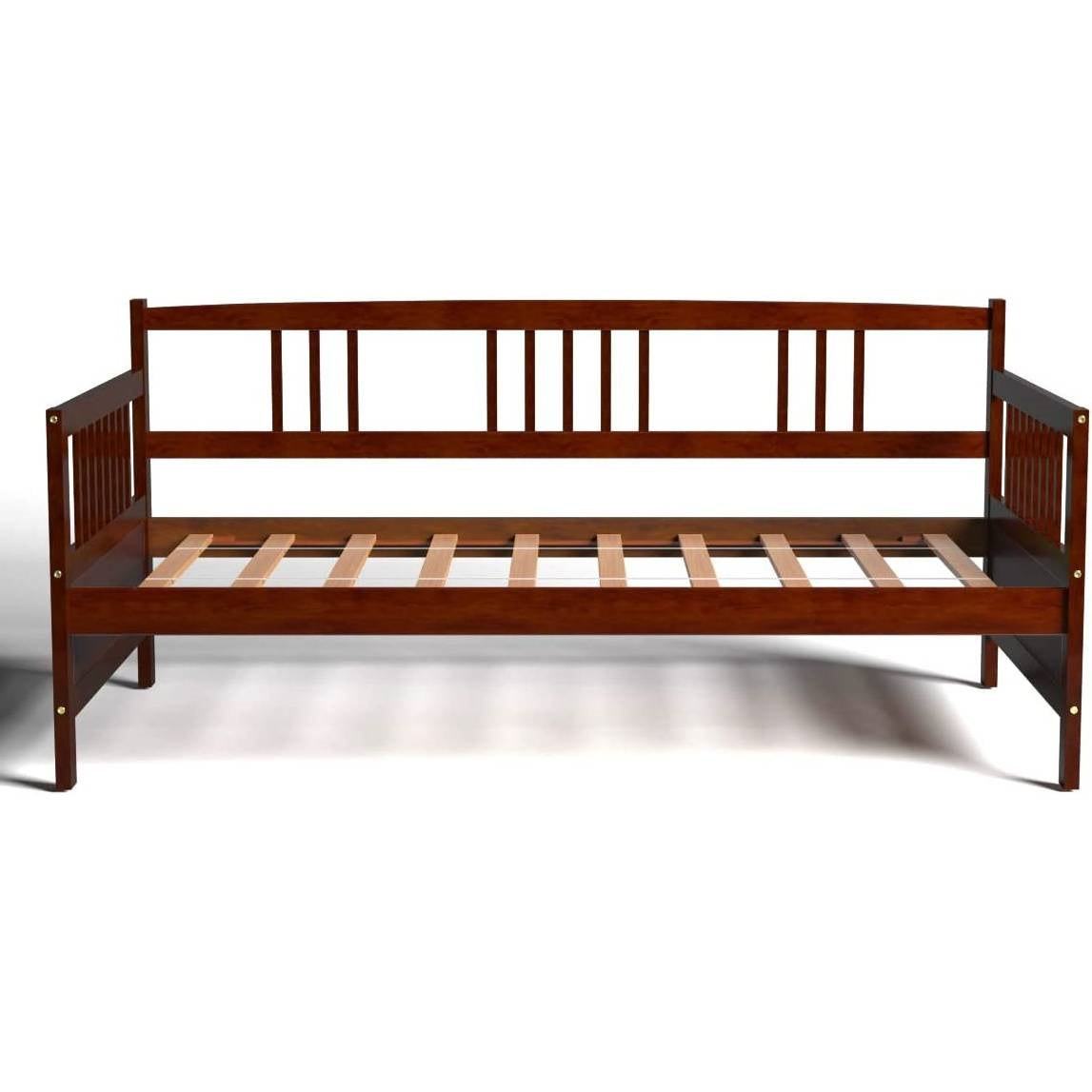 Twin size 2-in-1 Wood Daybed Frame Sofa Bed in Brown Cherry Finish LuxuryLifeWay Online Store
