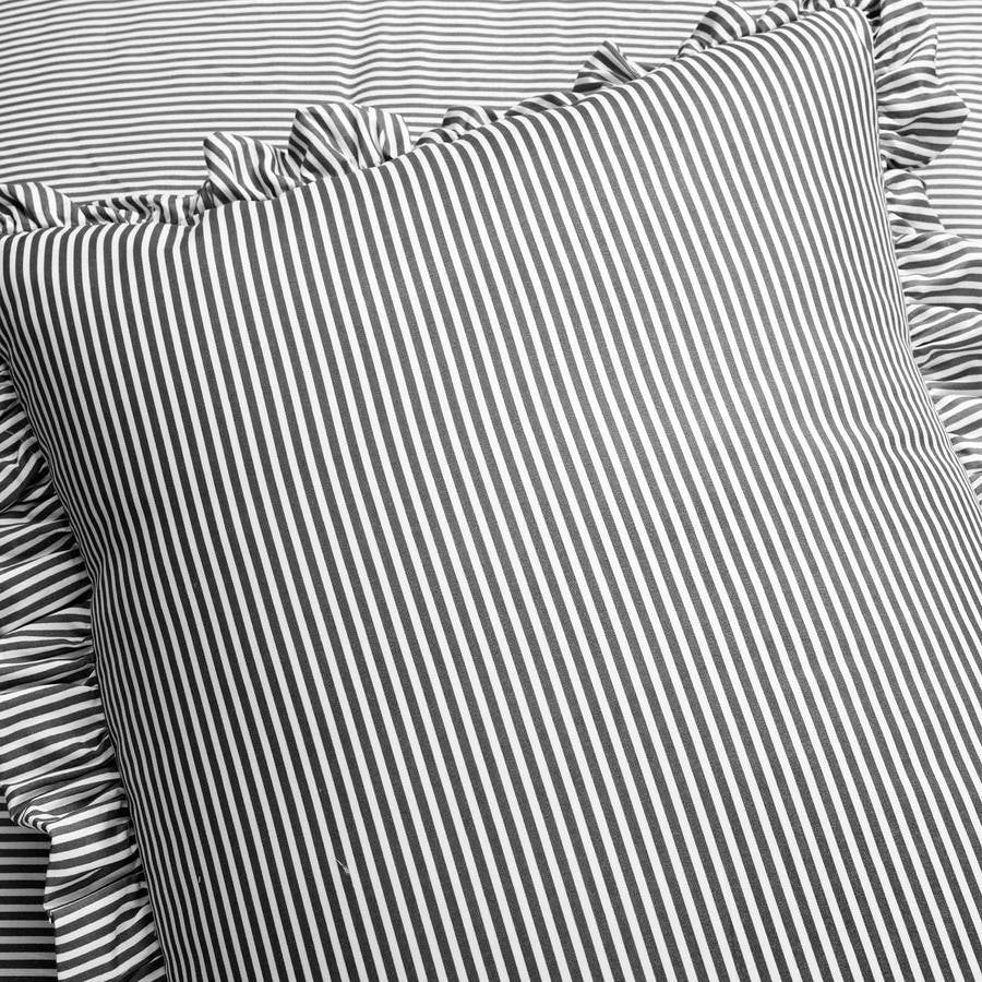 Full/Queen Grey White Stripe Ruffle Reversible 3 Piece Comforter Set LuxuryLifeWay Online Store