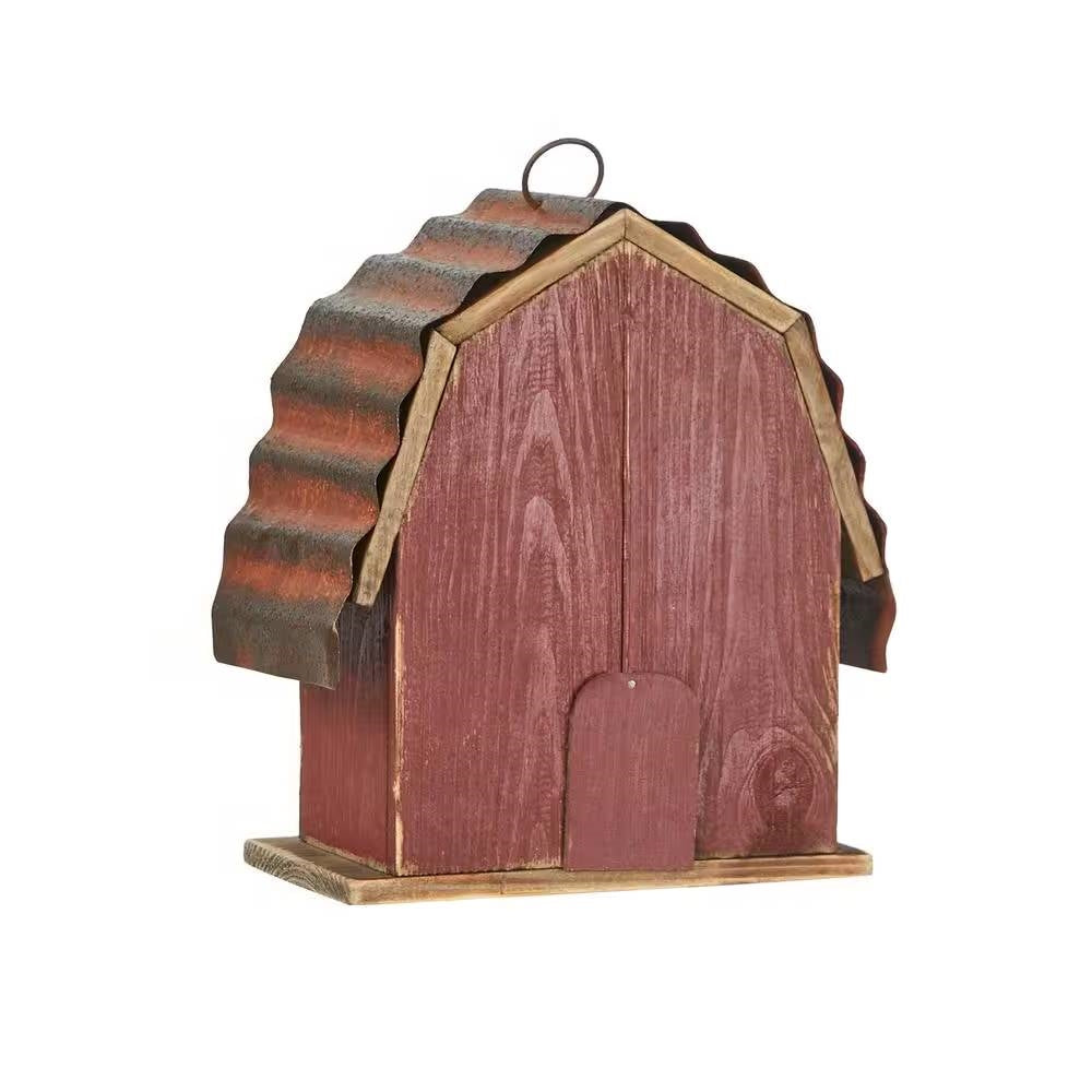 Outdoor Red Wood and Metal Barn Style Hanging Bird House LuxuryLifeWay Online Store