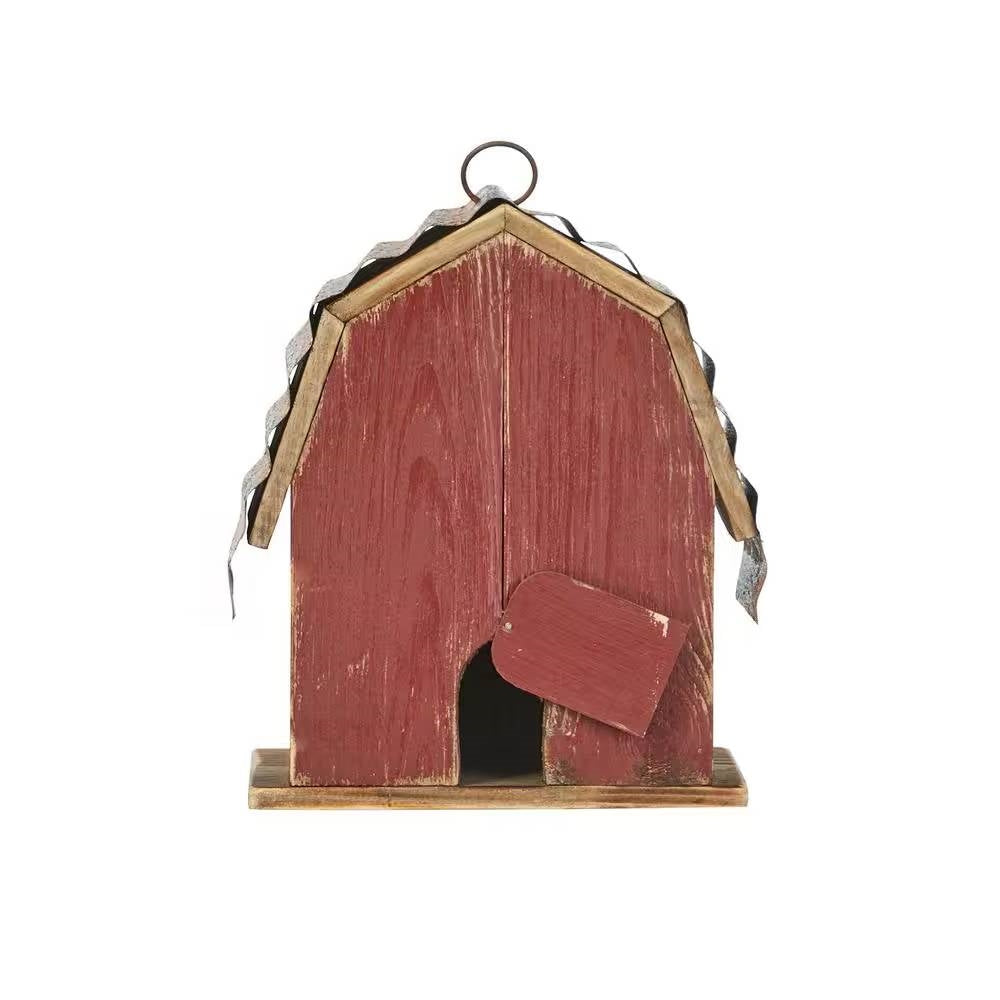 Outdoor Red Wood and Metal Barn Style Hanging Bird House LuxuryLifeWay Online Store