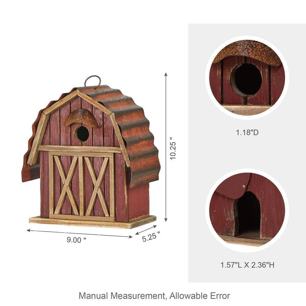 Outdoor Red Wood and Metal Barn Style Hanging Bird House LuxuryLifeWay Online Store