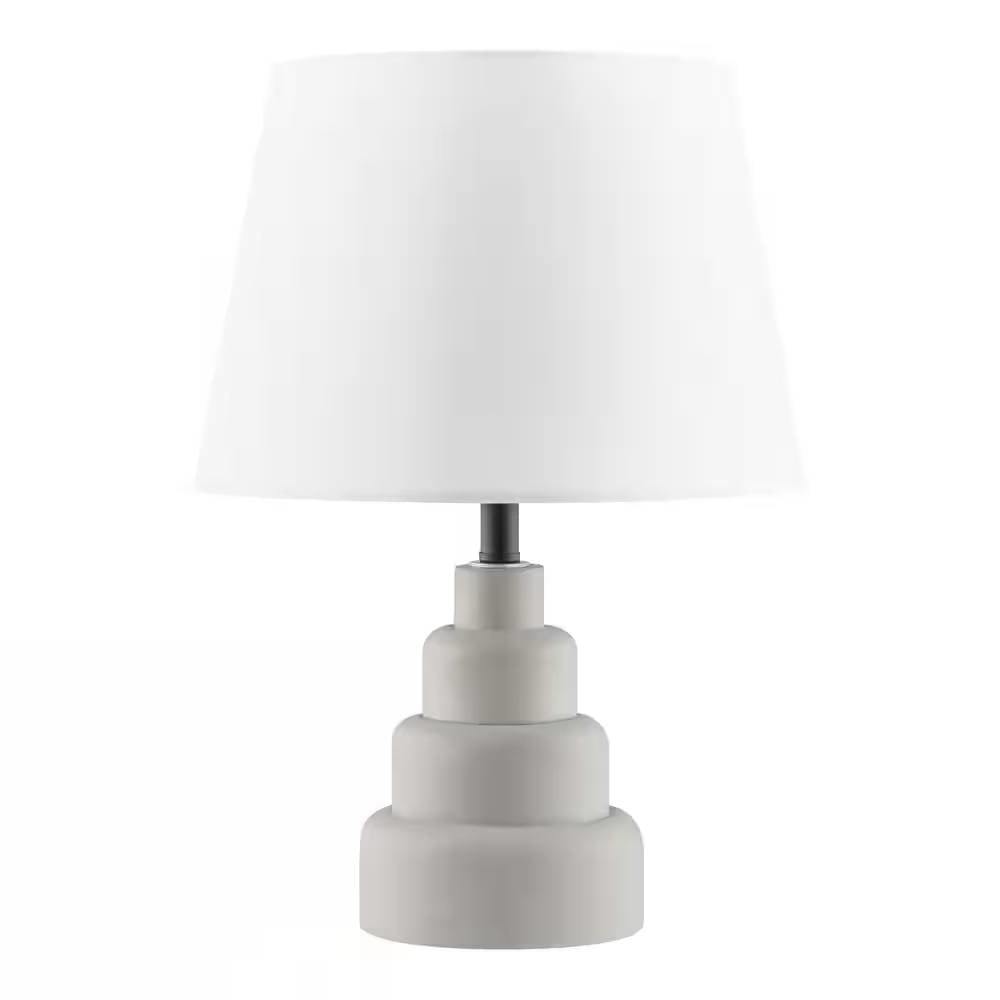 Small Grey Desk Light Table Lamp with White Fabric Shade for Bedside Nightstand LuxuryLifeWay Online Store