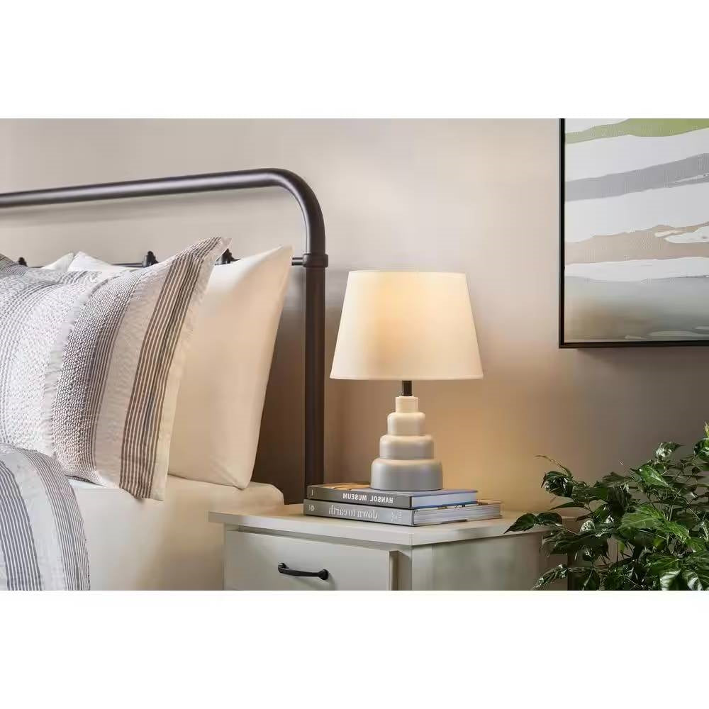 Small Grey Desk Light Table Lamp with White Fabric Shade for Bedside Nightstand LuxuryLifeWay Online Store