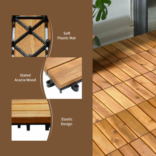 27 Pieces Acacia Wood Interlocking Patio Deck Tile - Color: Natural LuxuryLifeWay Online Store