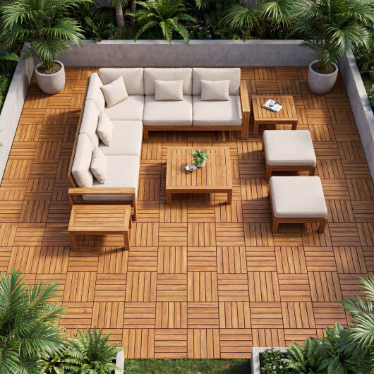 12 x 12 Inch 27 Pieces Acacia Wood Interlocking Deck Tiles with Waterproof Design-Natural LuxuryLifeWay Online Store