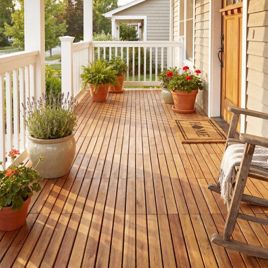 12 x 12 Inch 27 Pieces Acacia Wood Interlocking Deck Tiles with Waterproof Design-Natural LuxuryLifeWay Online Store