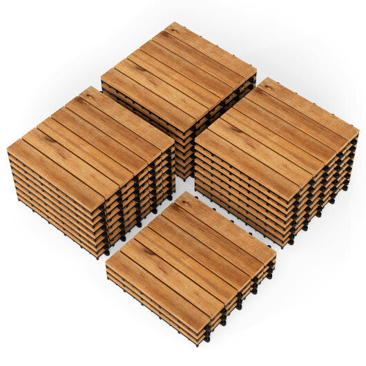 12 x 12 Inch 27 Pieces Acacia Wood Interlocking Deck Tiles with Waterproof Design-Natural LuxuryLifeWay Online Store