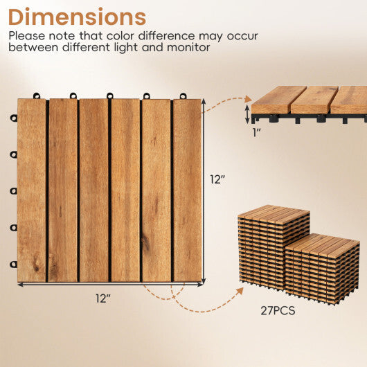 12 x 12 Inch 27 Pieces Acacia Wood Interlocking Deck Tiles with Waterproof Design-Natural LuxuryLifeWay Online Store
