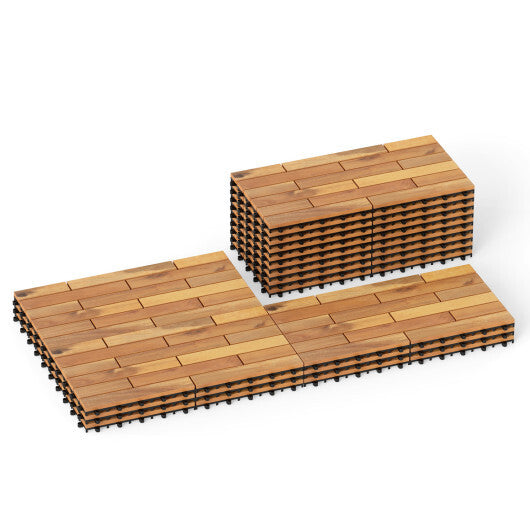24 x 12 Inch 12 Pieces Acacia Wood Interlocking Deck Tiles with Waterproof Design-Natural LuxuryLifeWay Online Store