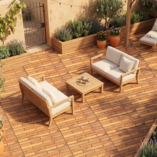 24 x 12 Inch 12 Pieces Acacia Wood Interlocking Deck Tiles with Waterproof Design-Natural LuxuryLifeWay Online Store