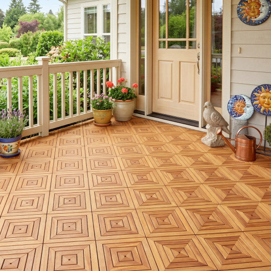 12 x 12 Inch 24 Pieces Acacia Wood Interlocking Deck Tiles with Waterproof Design-Natural LuxuryLifeWay Online Store