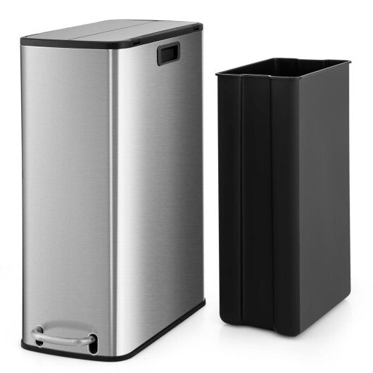 12 Gal Stainless Steel Trash Can with Soft-Closing Wing Lids-Silver