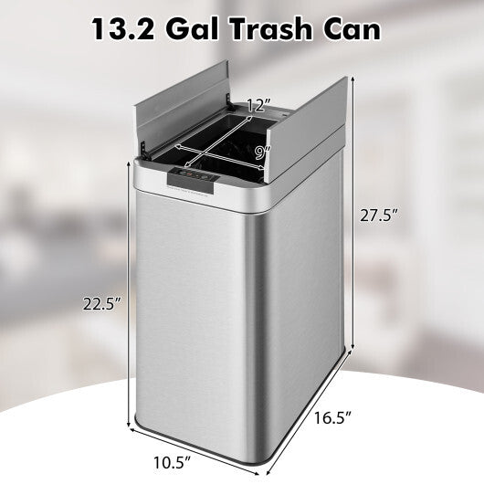 13.2 Gal Slim Kitchen Trash Can with Wing Lids and Stainless Steel Frame LuxuryLifeWay Online Store