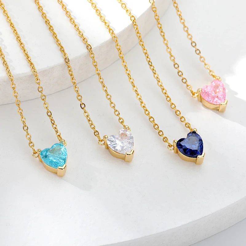 Heart Necklaces For Women Stainless Steel Gold Plated Chain Zircon Heart Pendant Choker Necklace Wedding Boho Jewelry Gift Femme Pi-Mart