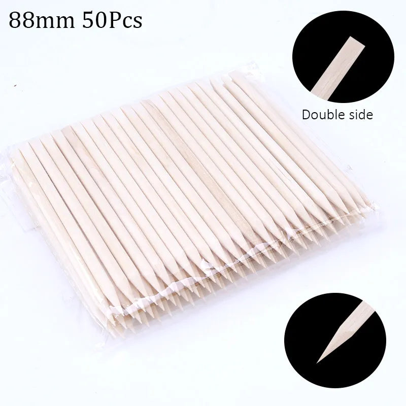 100/50pcs Nail Art Pusher Orange Wood Sticks Cuticle Pusher Remover Rhinestones Dotting Removal Manicure Pedicure Care Tools Tri Light Beauty