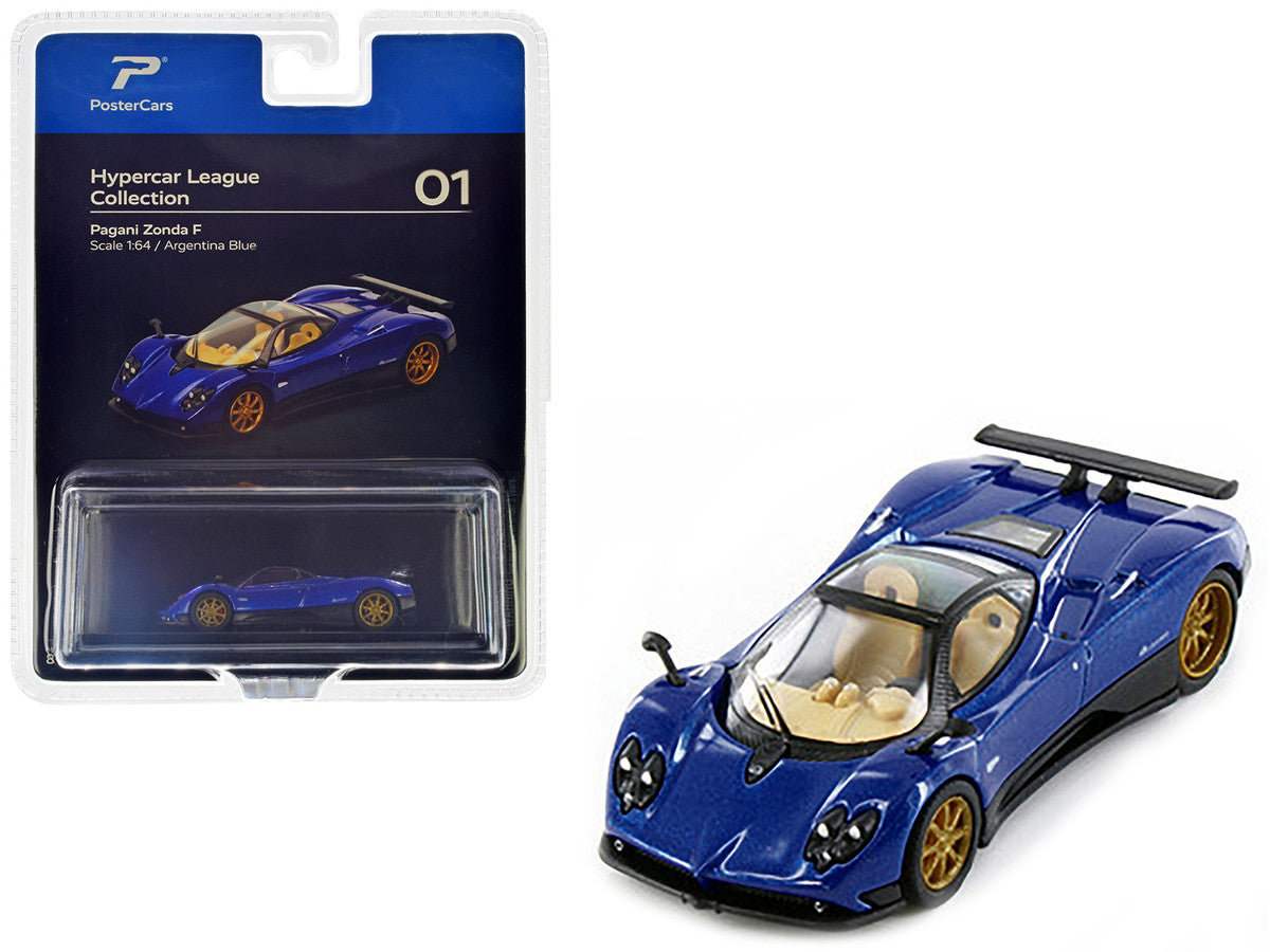 Pagani Zonda F Argentina Blue Metallic "Hypercar League Collection" 1/64 Diecast Model Car by PosterCars LuxuryLifeWay Online Store