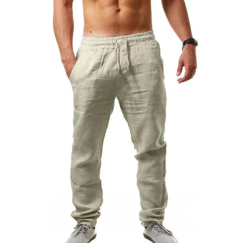Summer Men Sport Gym Pants Soild Cotton Linen Pants Breathable Casual Training Trousers Joggers Hip Pop Sweatpants Streetwear Pi-Mart