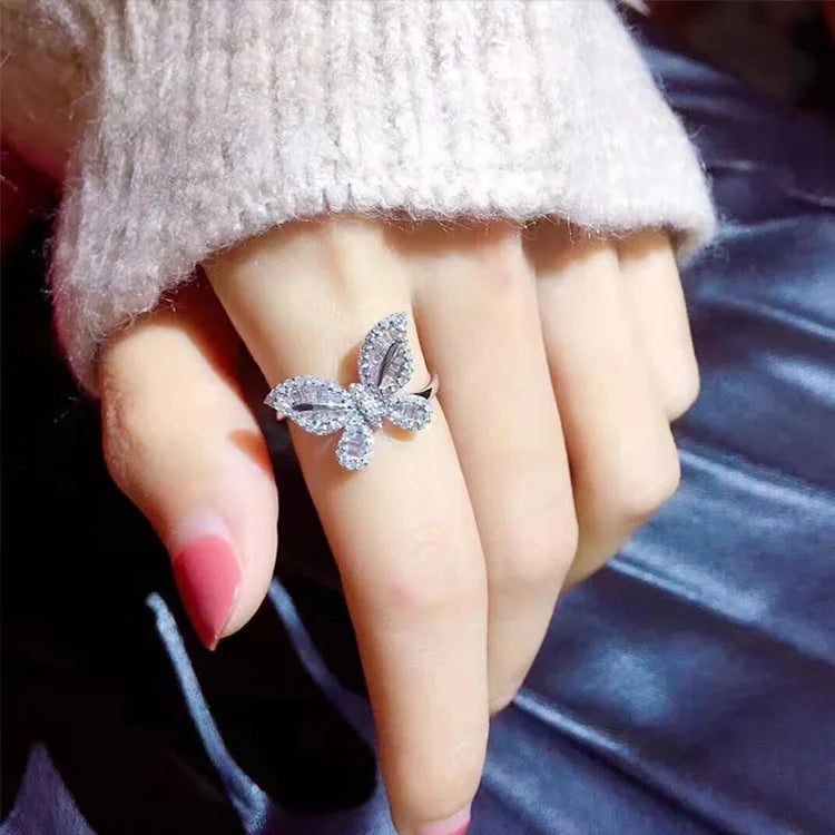 2026 New Trendy Butterfly silver color cute Fashion Ring For Women Party Gift  Jewelry Wholesale R6134 Pi-Mart