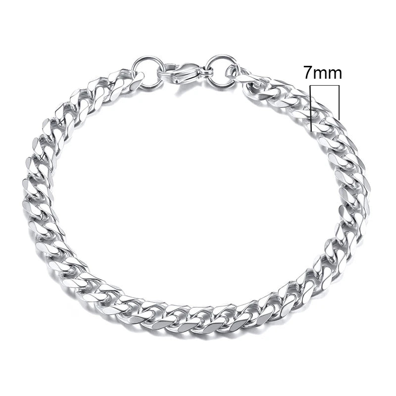 Vnox Mens Simple 3-11mm Stainless Steel Curb Cuban Link Chain Bracelets for Women Unisex Wrist Jewelry Gifts Pi-Mart