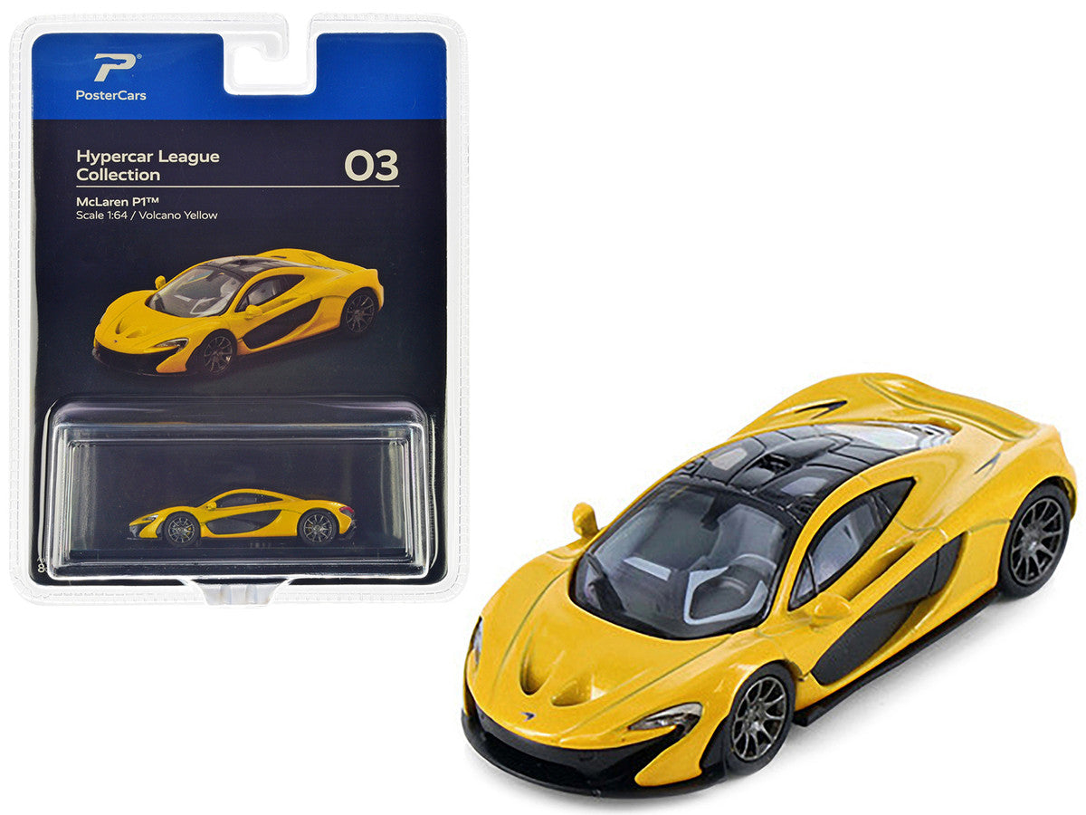 McLaren P1 Volcano Yellow Metallic with Black Top "Hypercar League Collection" 1/64 Diecast Model Car by PosterCars LuxuryLifeWay Online Store