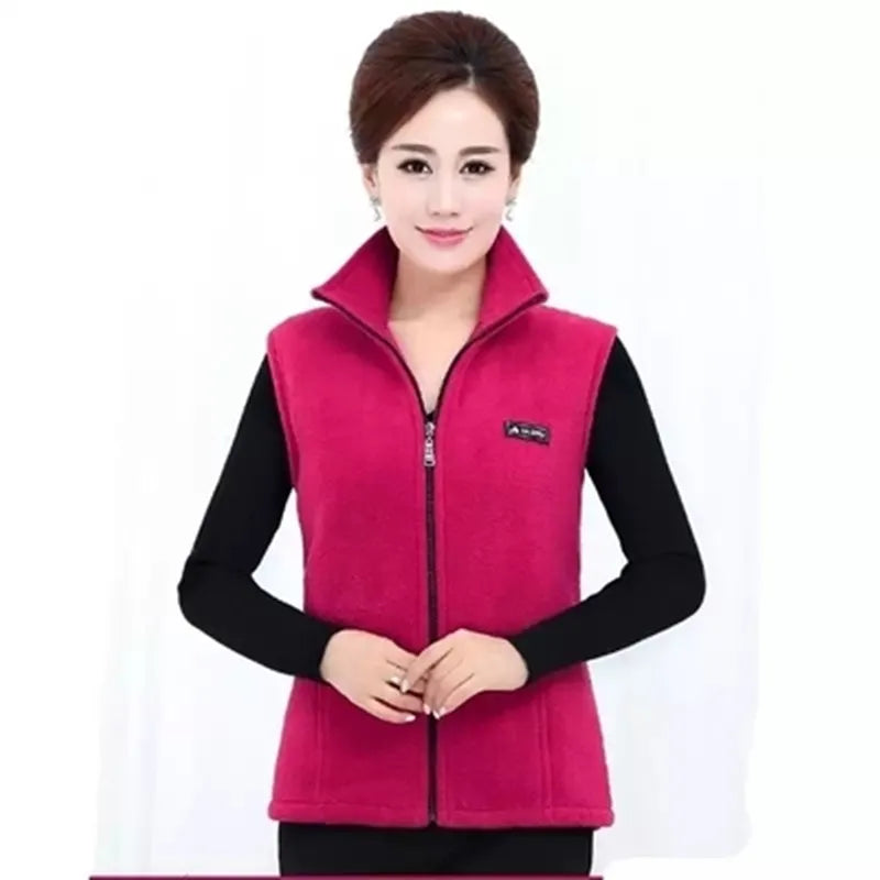 plus Size Women's Polar Fleece Vest Sleeveless Large Zipper Jacket Autumn Fashion Leisure Gilet for Women LadyShow.Store